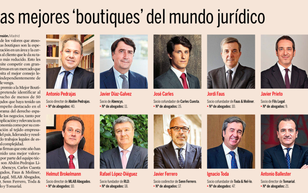 The newspaper Expansión chooses Tomarial among the ten best boutique law firms in Spain