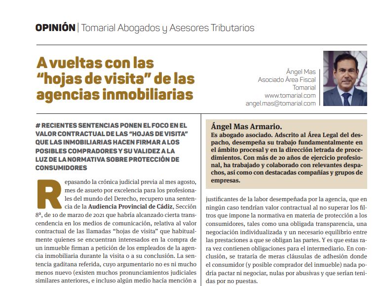 Ángel Mas's article in Economics 3 on the visit sheets of real estate agencies