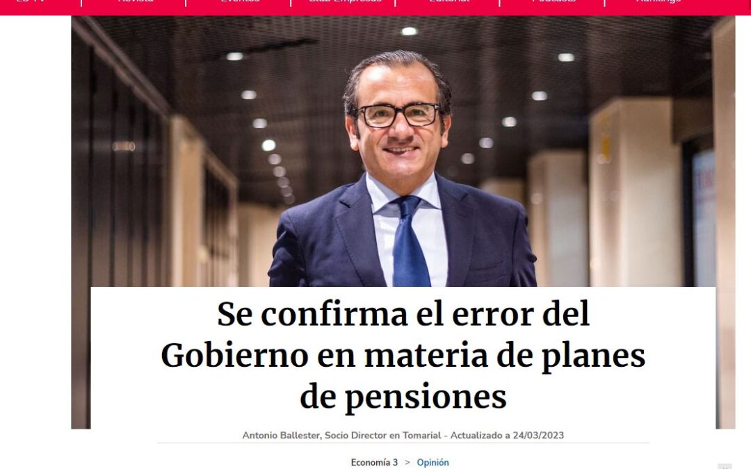 Opinión de Antonio Ballester en Economía 3: «Se confirma el error del Gobierno en materia de planes de pensiones»